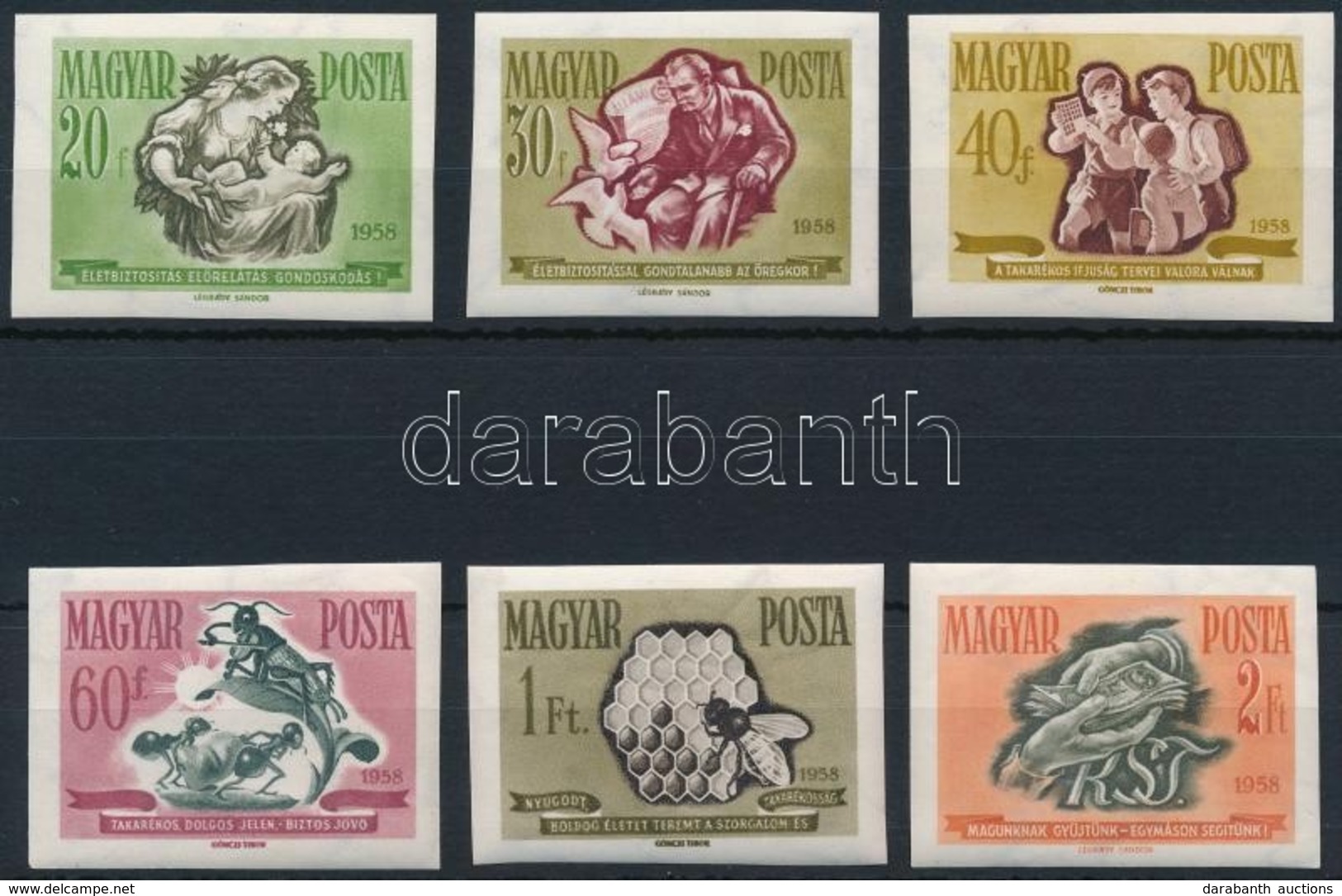 ** 1958 Takarékosság és Biztosítás Vágott Sor (10.000) / Mi 1513-1518 Imperforate Set - Other & Unclassified