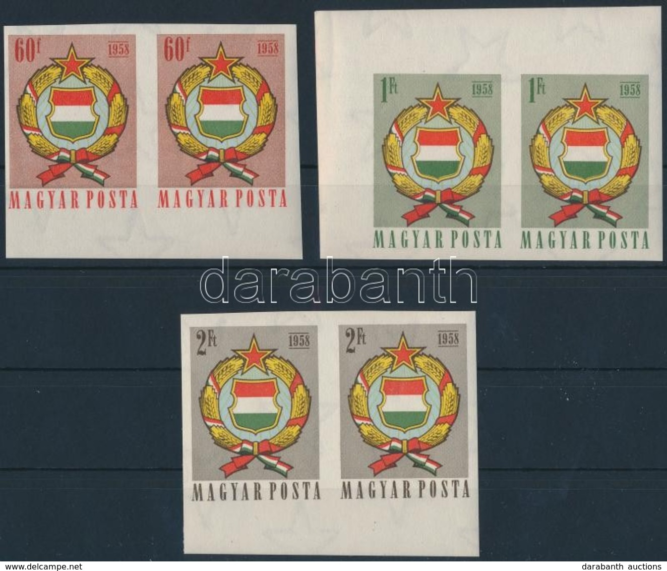 ** 1958 Népköztársasági Címer Vágott Sor ívszéli Párokban (10.000) / Mi 1528-1530 Imperforate Margin Pairs - Other & Unclassified