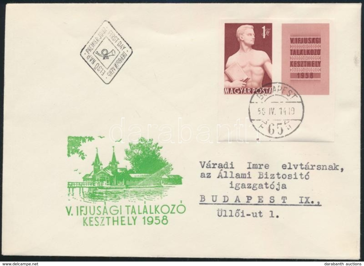 1958 Keszthely Ifjúsági Találkozó Vágott ívszéli Szelvényes Bélyeg FDC-n / Mi 1531 Imperforate On FDC - Autres & Non Classés