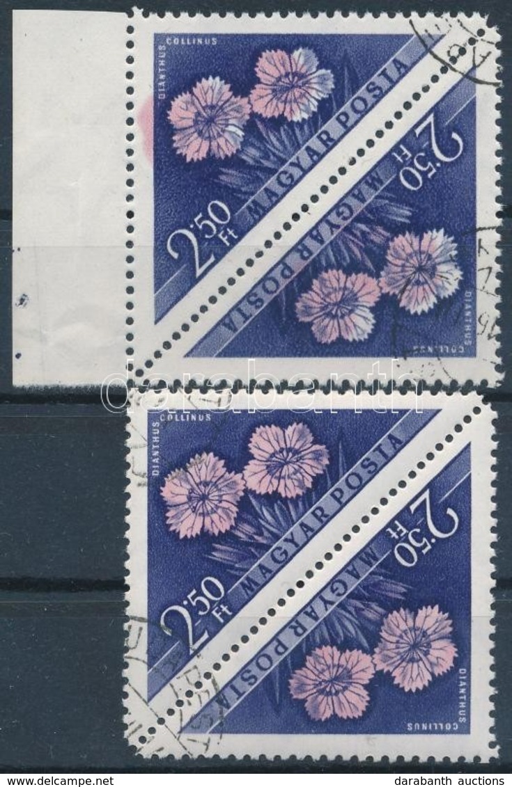 O 1958 Virág 2,50Ft Pár A Rózsaszín Színnyomat Elcsúszásával + Támpéldány / Mi 1540 Pair With Shifted Rose Colour - Other & Unclassified