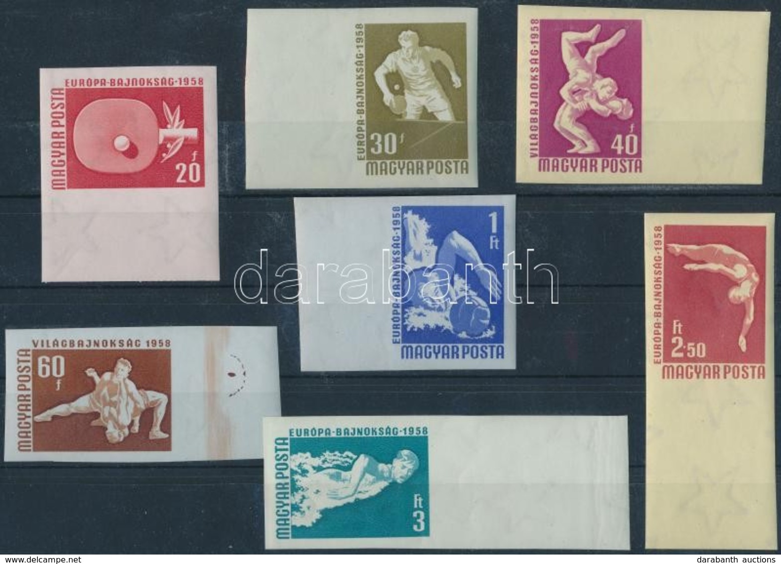 ** 1958 Sport (III.) ívszéli Vágott Sor (6.000) / Mi 1542-1548 Imperforate Margin Set (kis Törések / Creases) - Autres & Non Classés