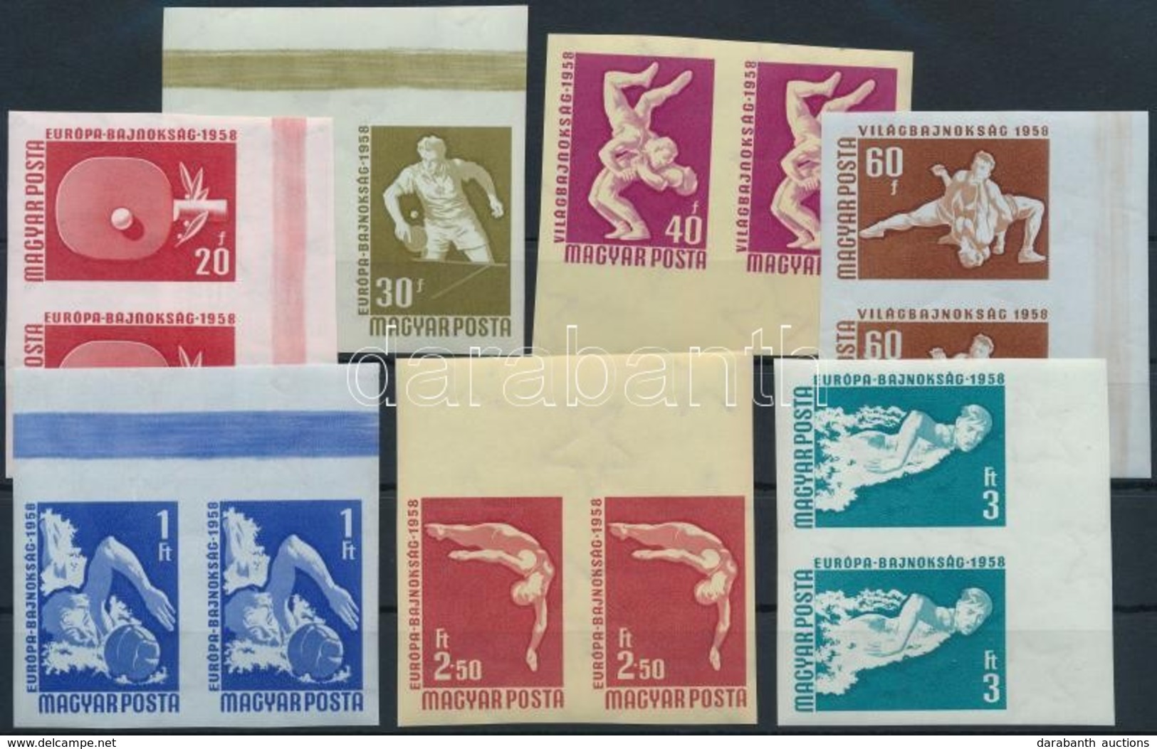 ** 1958 Sport III. Vágott Sor ívszéli Párokban (12.000) / Mi 1542-1548 Imperforate Set In Margin Pairs - Autres & Non Classés