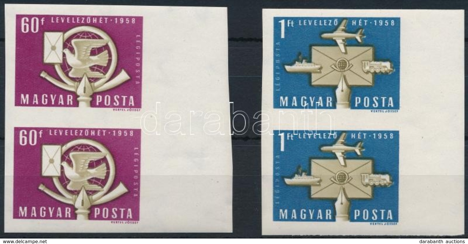 ** 1958 Levelező Hét Vágott Sor ívszéli Párokban (16.000) / Mi 1555-1556 Imperforate Set In Margin Pairs - Other & Unclassified