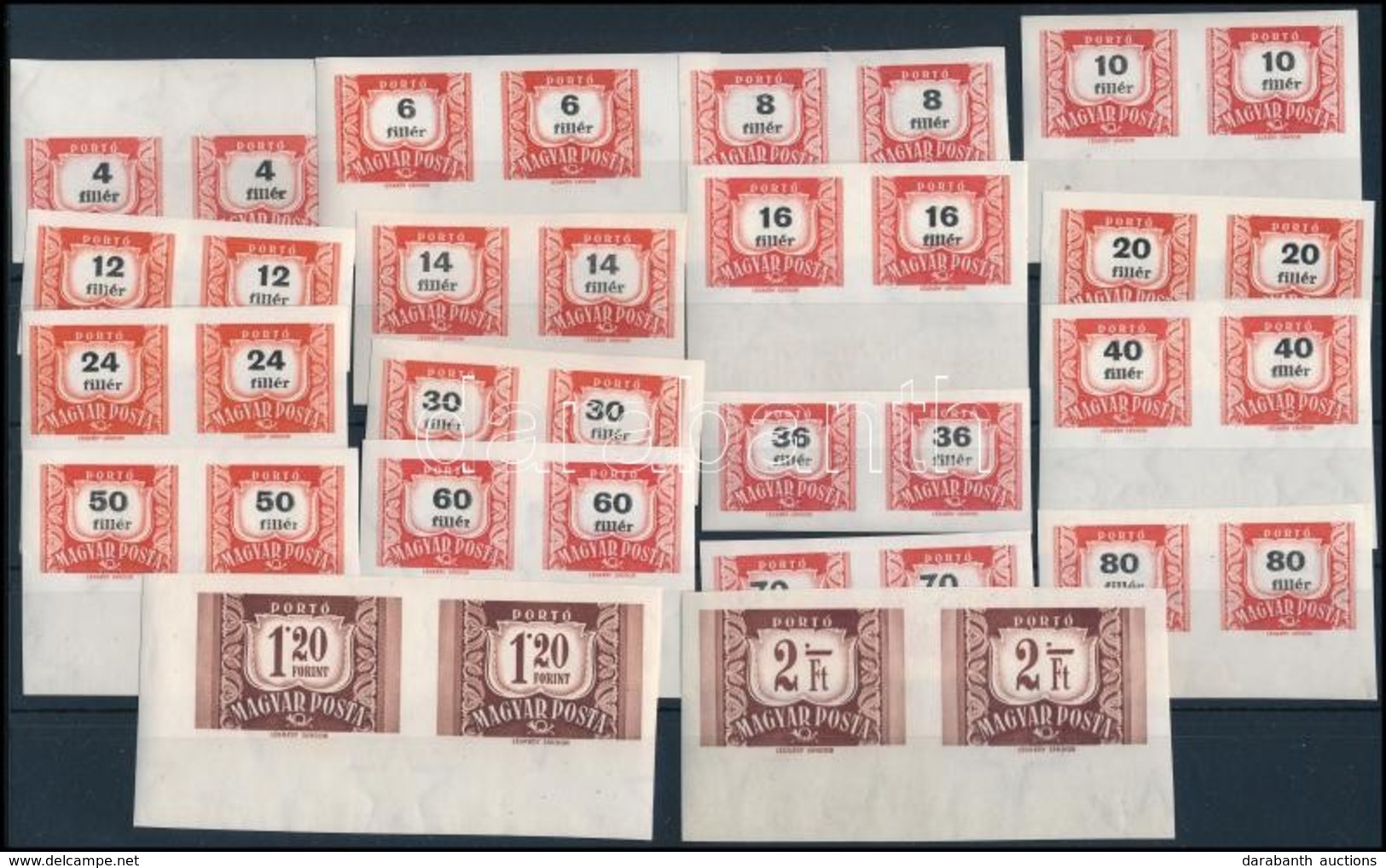 ** 1958 Vörös-fekete Portó Vágott Vízjeles Sor Párokban (20.000) / Postage Due Mi 222X-239X Imperforate Pairs (kis Törés - Other & Unclassified