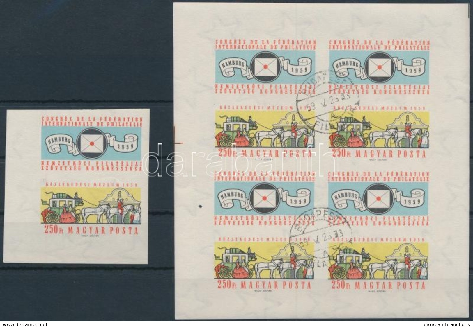 ** O 1959 FIP II. ívsarki Vágott Szelvényes Bélyeg + Pecsételt Vágott Kisív (23.500) / Mi 1583 Imperforate Stamp And Min - Autres & Non Classés