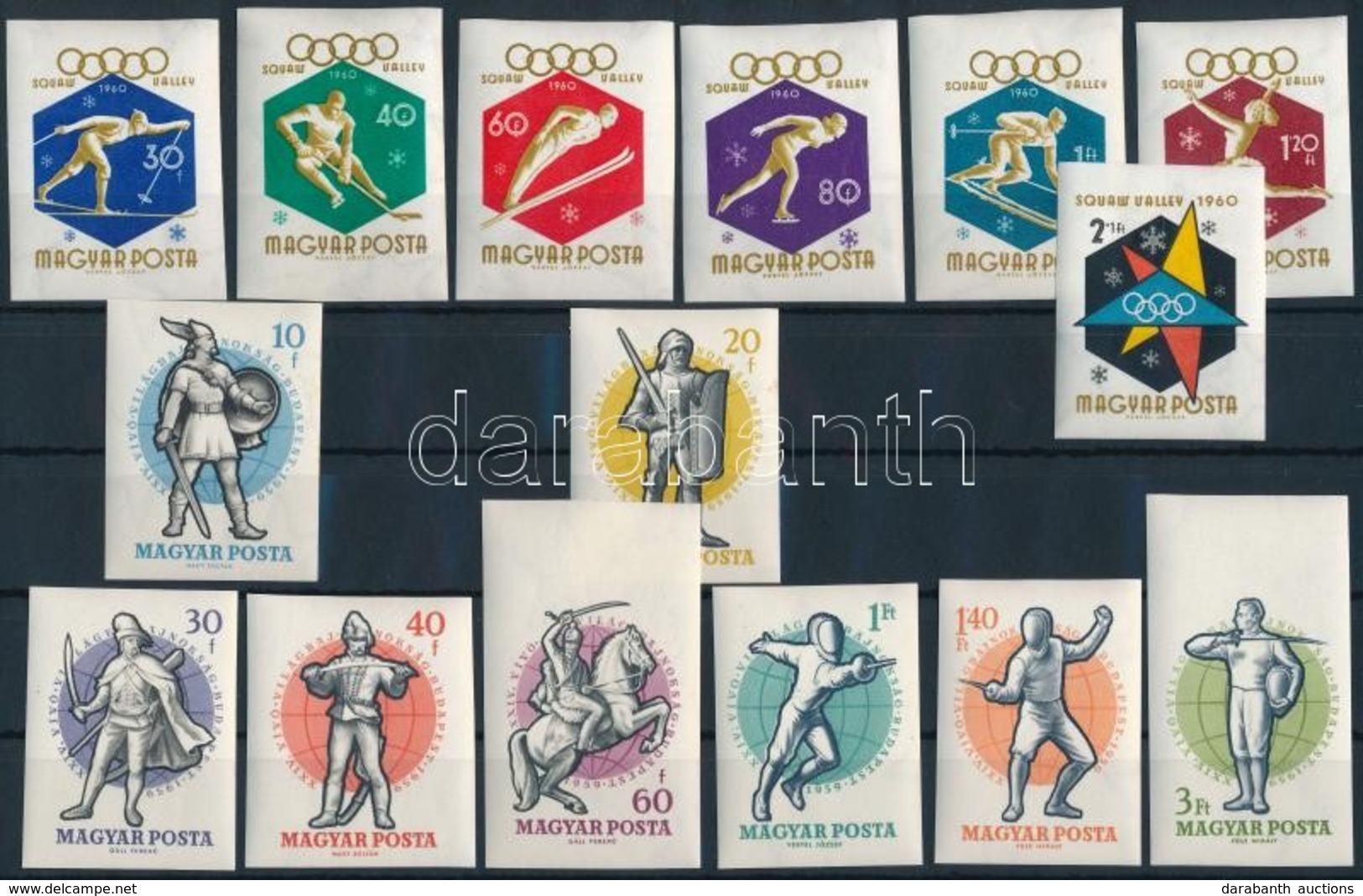 ** 1959/1960 Vívó VB és Téli Olimpia Vágott Sorok (11.000) / Mi 1601-1608 + 1668-1674 Imperforate Sets - Autres & Non Classés