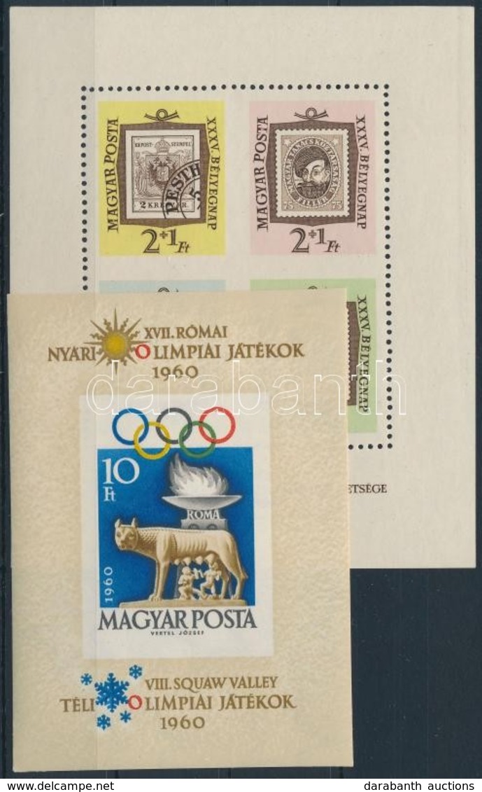 ** 1960 Olimpia Vágott Blokk + 1962 Bélyegnap Ajándék Blokk (30.000) / Mi Block 30 Imperforate + Mi Block 36 Souvenir - Autres & Non Classés