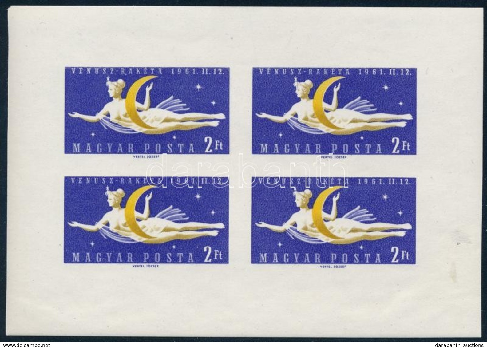 ** 1961 Vénusz-rakéta Vágott Kisív (50.000) / Mi 1758-1761 Imperforate Mini Sheet - Other & Unclassified