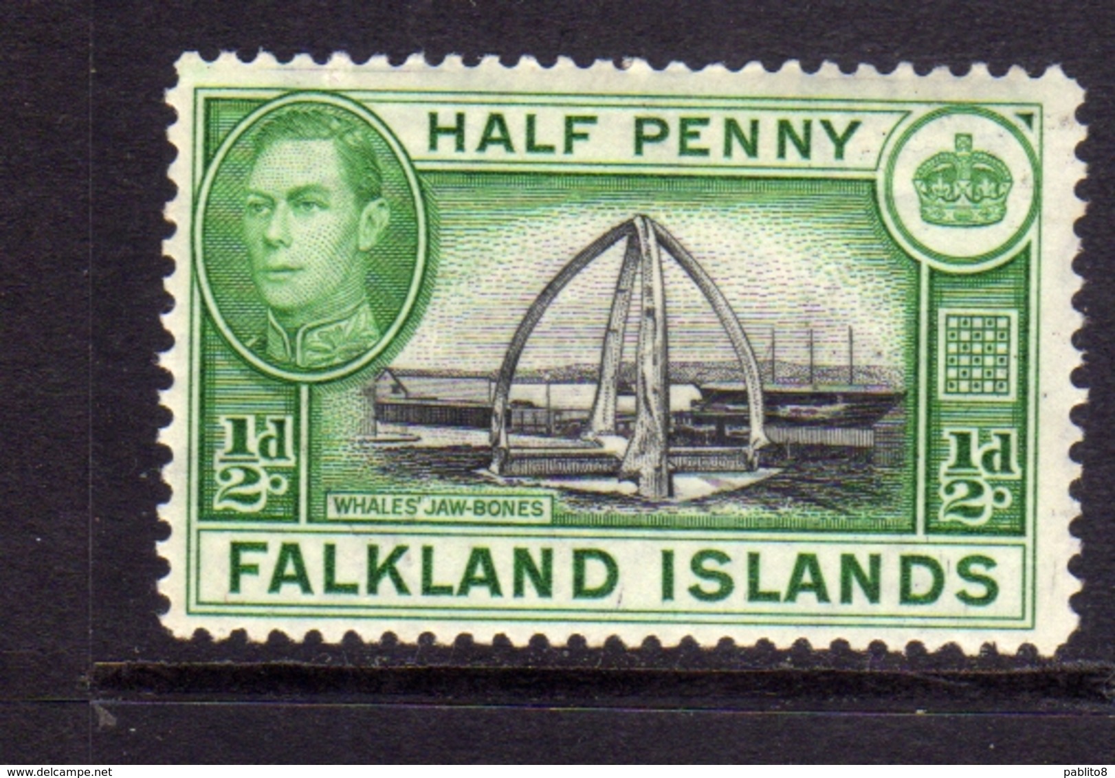 FALKLAND ISLANDS ISOLE 1938 CENTENNIAL MONUMENT Whale Jawbones KING GEORGE 1/2d  MNH - Falkland