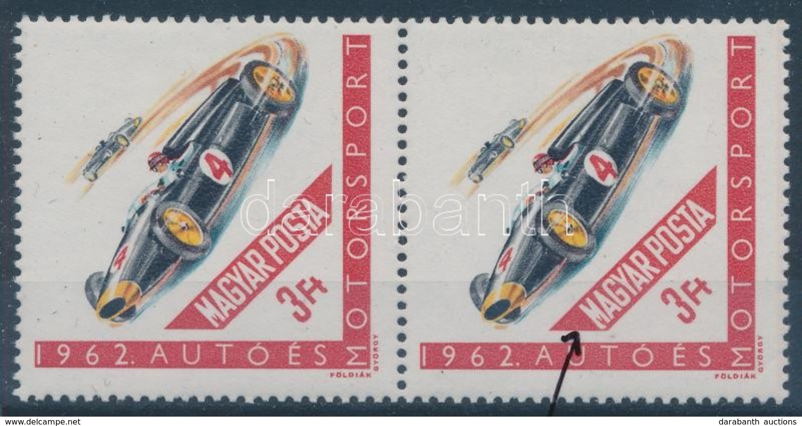 ** 1962 Motorsport 3Ft Pár, Fehér Folt Az M Betűn (7.000) / Mi 1897 Plate Variety - Other & Unclassified