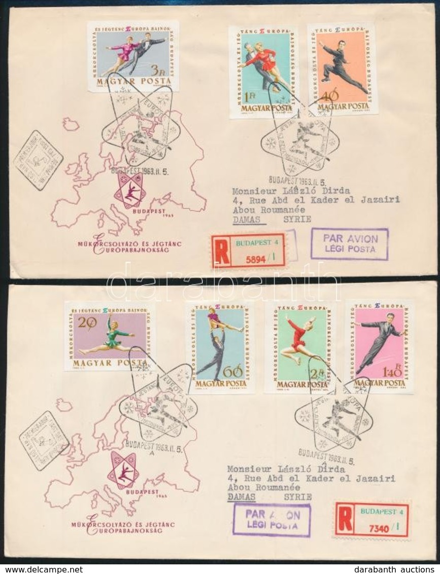 1963 Műkorcsolyázó és Jégtánc EB Vágott Sor 2 Db Ajánlott, Légi FDC-n Szíriába / Mi 1898-1904 On 2 Reigstered Airmail FD - Other & Unclassified