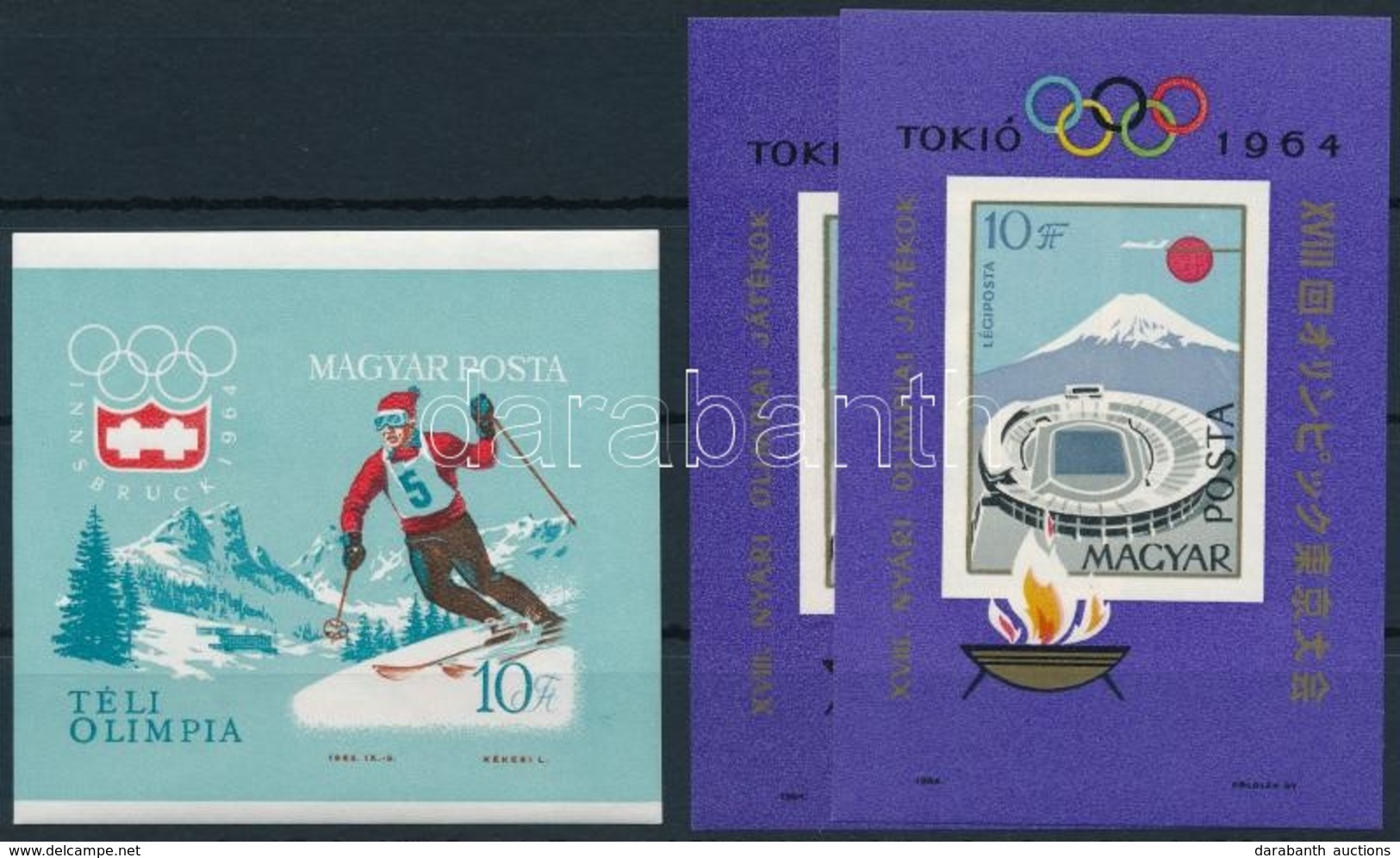 ** 1964 Téli Olimpia és 2 Db Nyári Olimpia Vágott Blokk (16.000) / Mi 40 + 2 X 43 Imperforate Blocks - Other & Unclassified