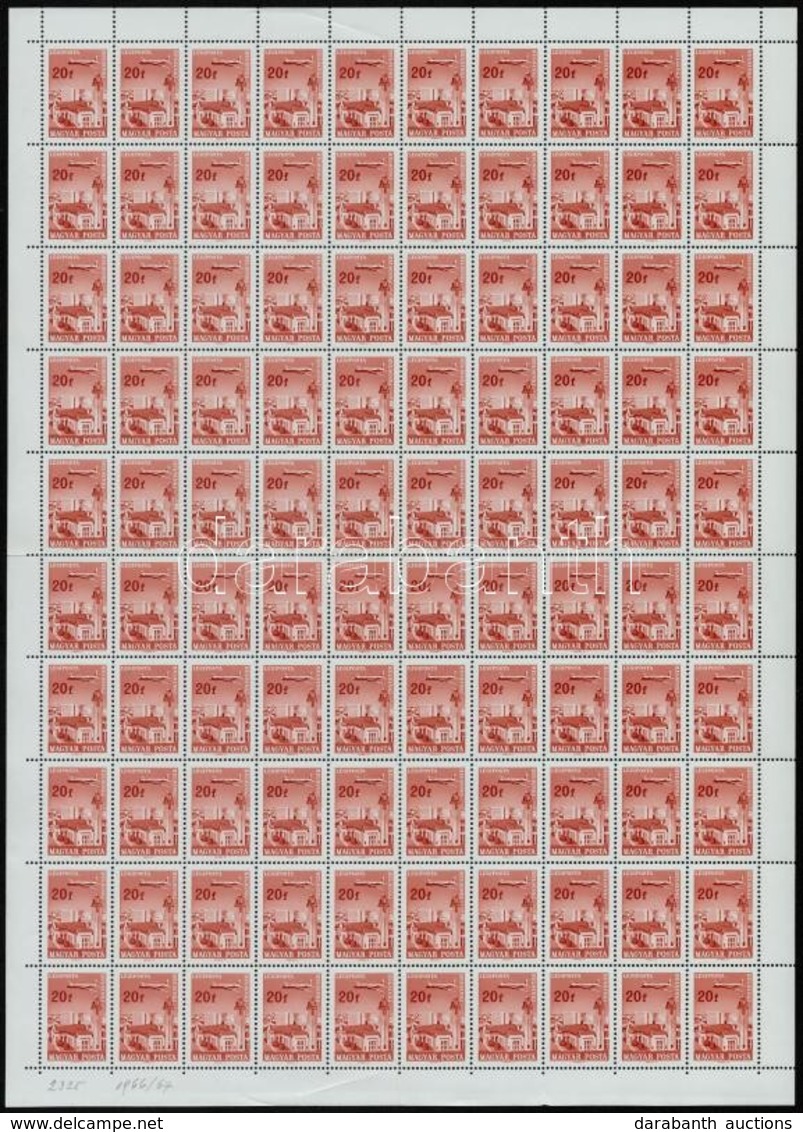 ** 1966 Repülő 20f Teljes ív Tévnyomattal / Mi 2280 Complete Sheet With Plate Variety - Autres & Non Classés