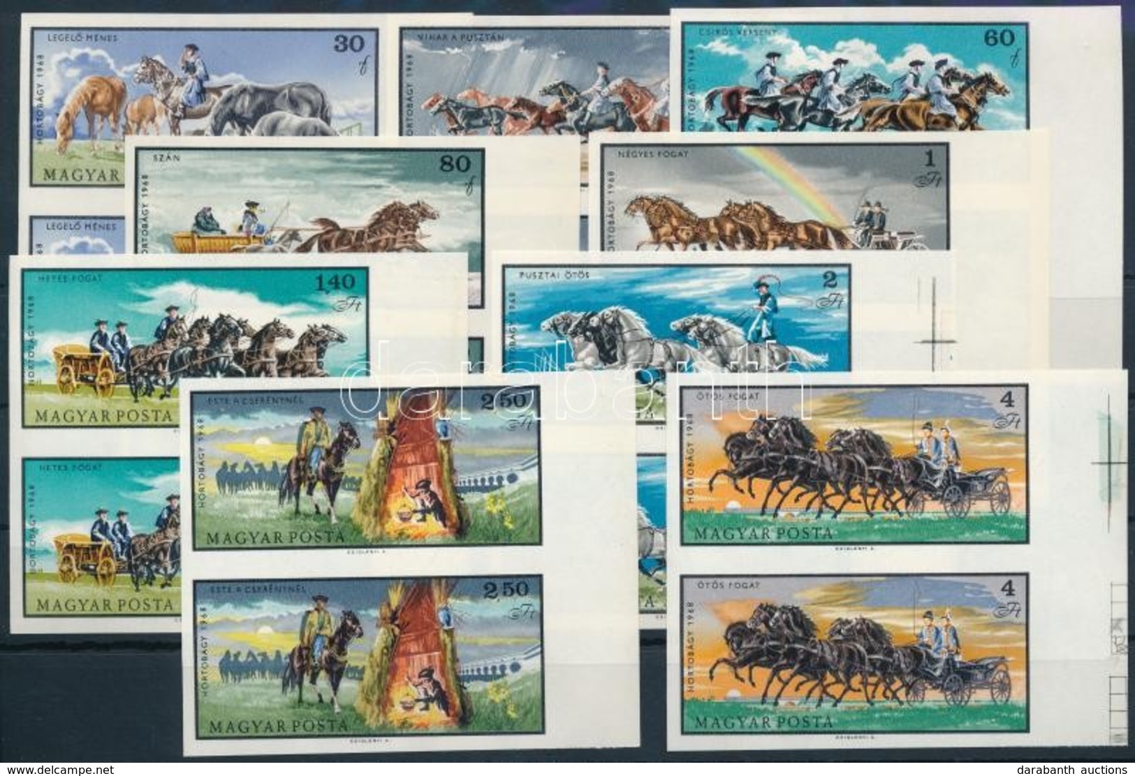 ** 1968 Hortobágy Vágott Sor ívszéli Párokban (16.000) / Mi 2423-2431 Imperforate Set In Margin Pairs - Autres & Non Classés