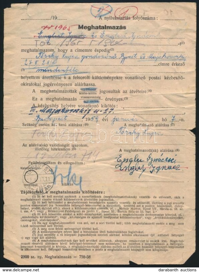 1959 Meghatalmazás, 1965-ig érvényesítve / Authorisation, Validated Until 1965 - Autres & Non Classés