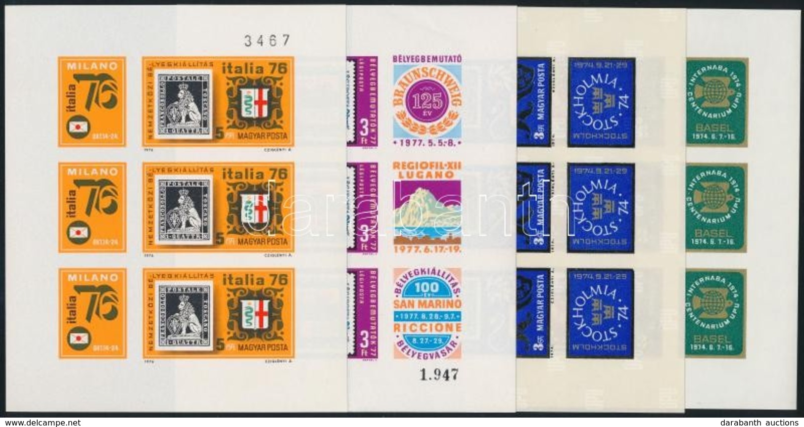 ** 1974-1977 4 Klf Vágott Kisív (18.500) / 4 Different Imperforate Mini Sheets - Autres & Non Classés