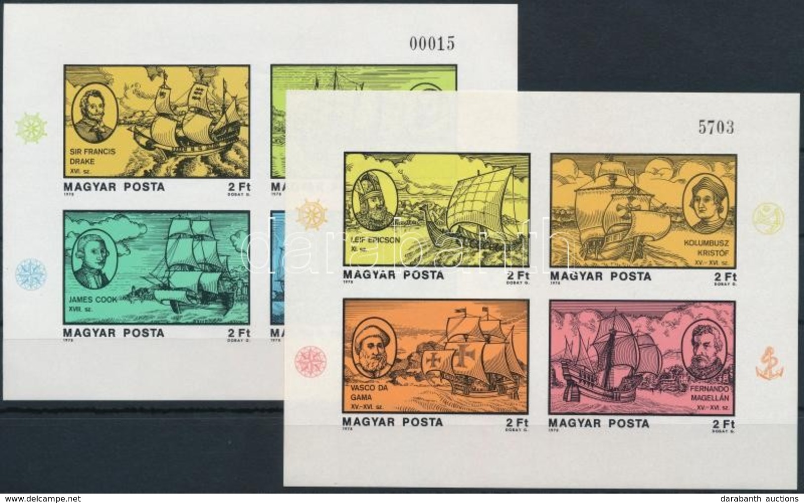 ** 1978 Történelmi Vitorláshajók Vágott Blokkpár (15.000) / Mi 131-132 Imperforate Blocks - Autres & Non Classés