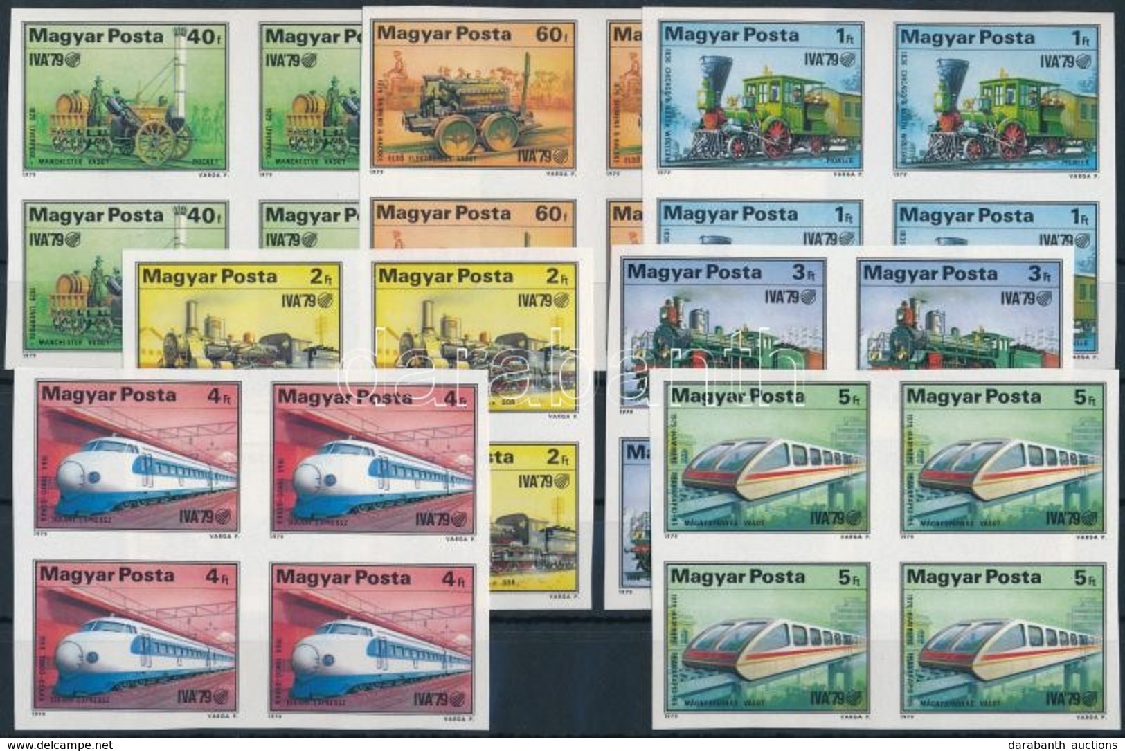 ** 1979 A Vasút Fejlődése Vágott Sor 4-es Tömbökben (24.000) / Mi 3343-3349 Imperforate Blocks Of 4 - Sonstige & Ohne Zuordnung