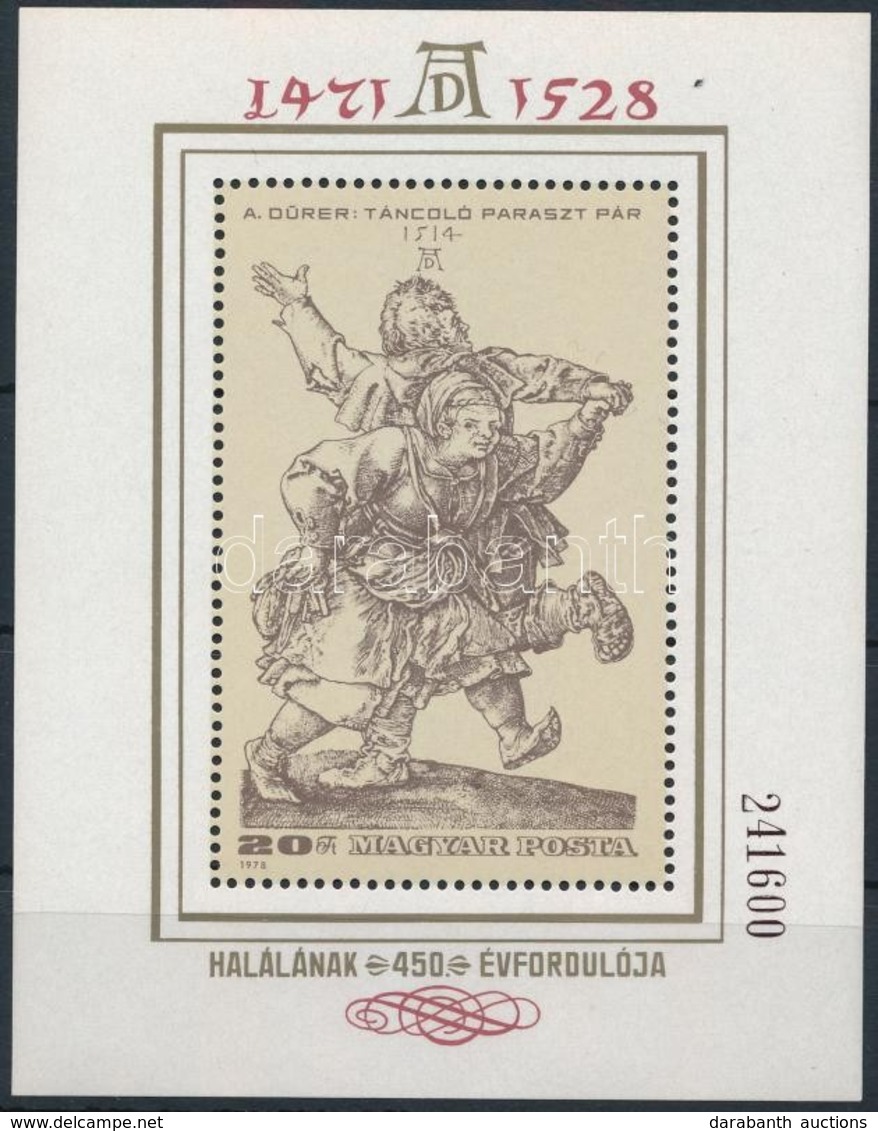 ** 1979 Festmény Dürer Blokk, A Sorszámból A 2-es Beljebb Tolódott / Mi Block 136, Plate Variety - Autres & Non Classés