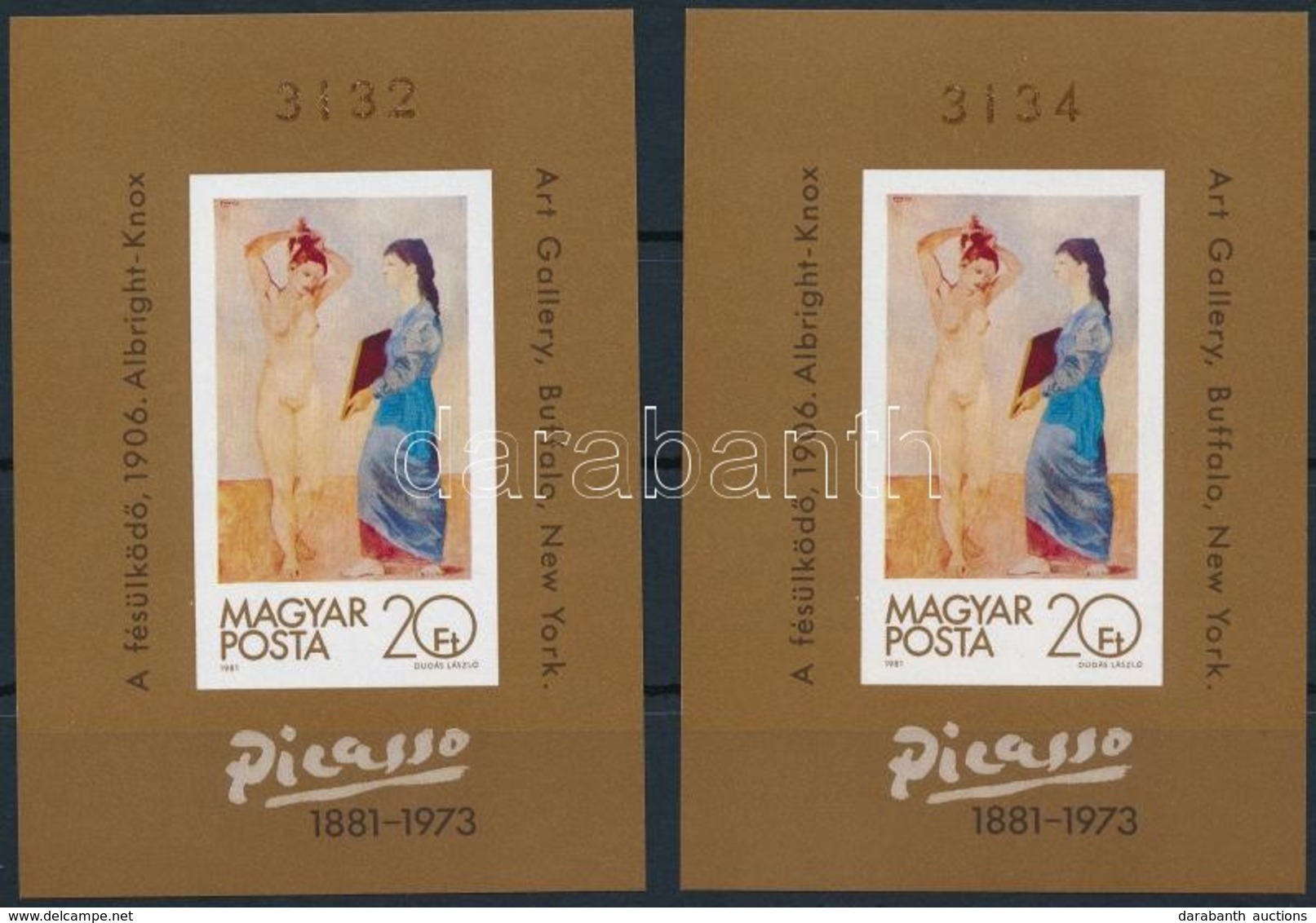 ** 1981 Festmény - Picasso 2 Db Vágott Blokk (20.000) / 2 X Mi 154 Imperforate Blocks - Autres & Non Classés