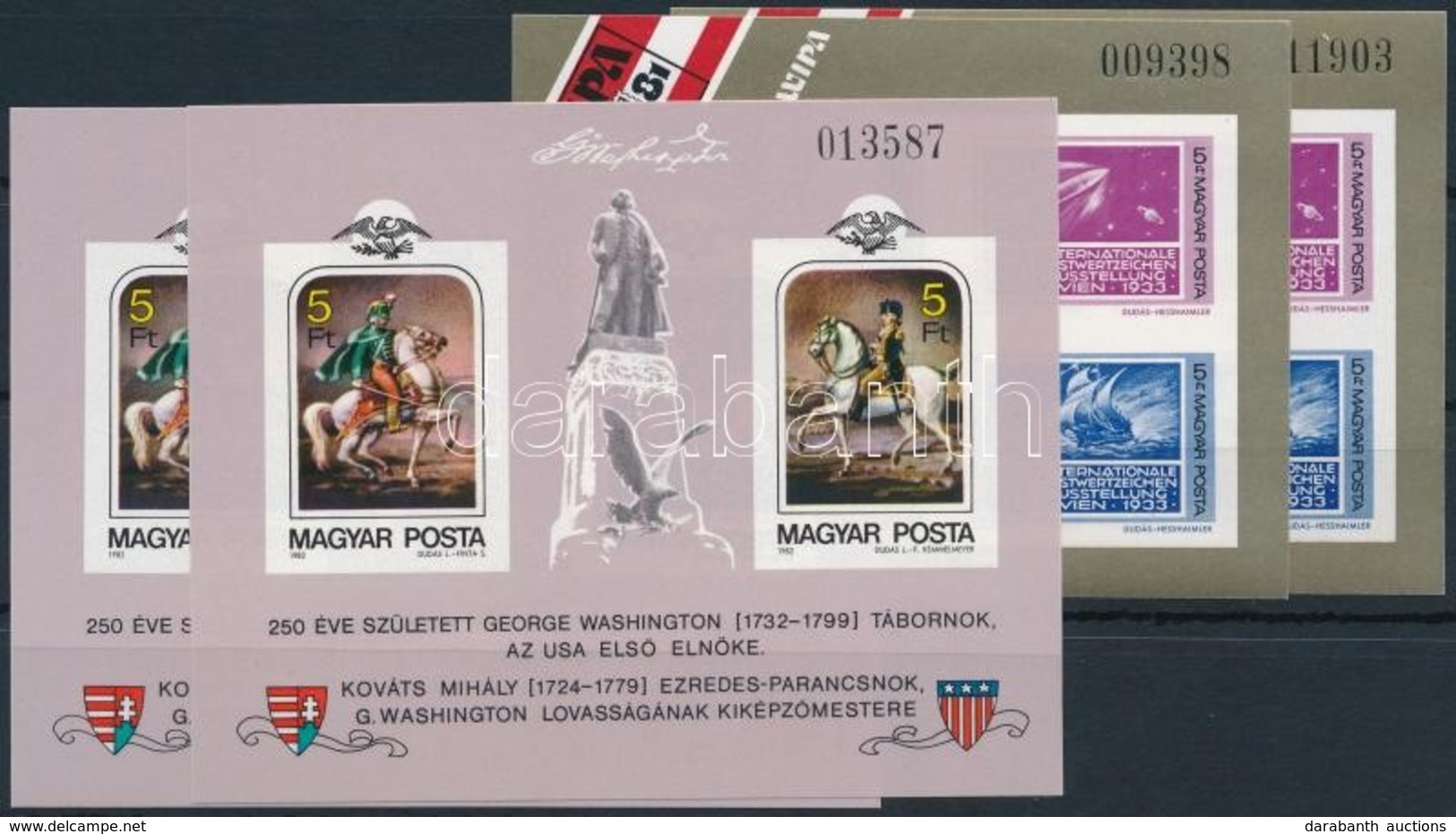 ** 1981-1982 2 Db WIPA és 2 Db Washington Vágott Blokk (15.000) / 2 X Mi 150, 158 Imperforate Blocks - Autres & Non Classés