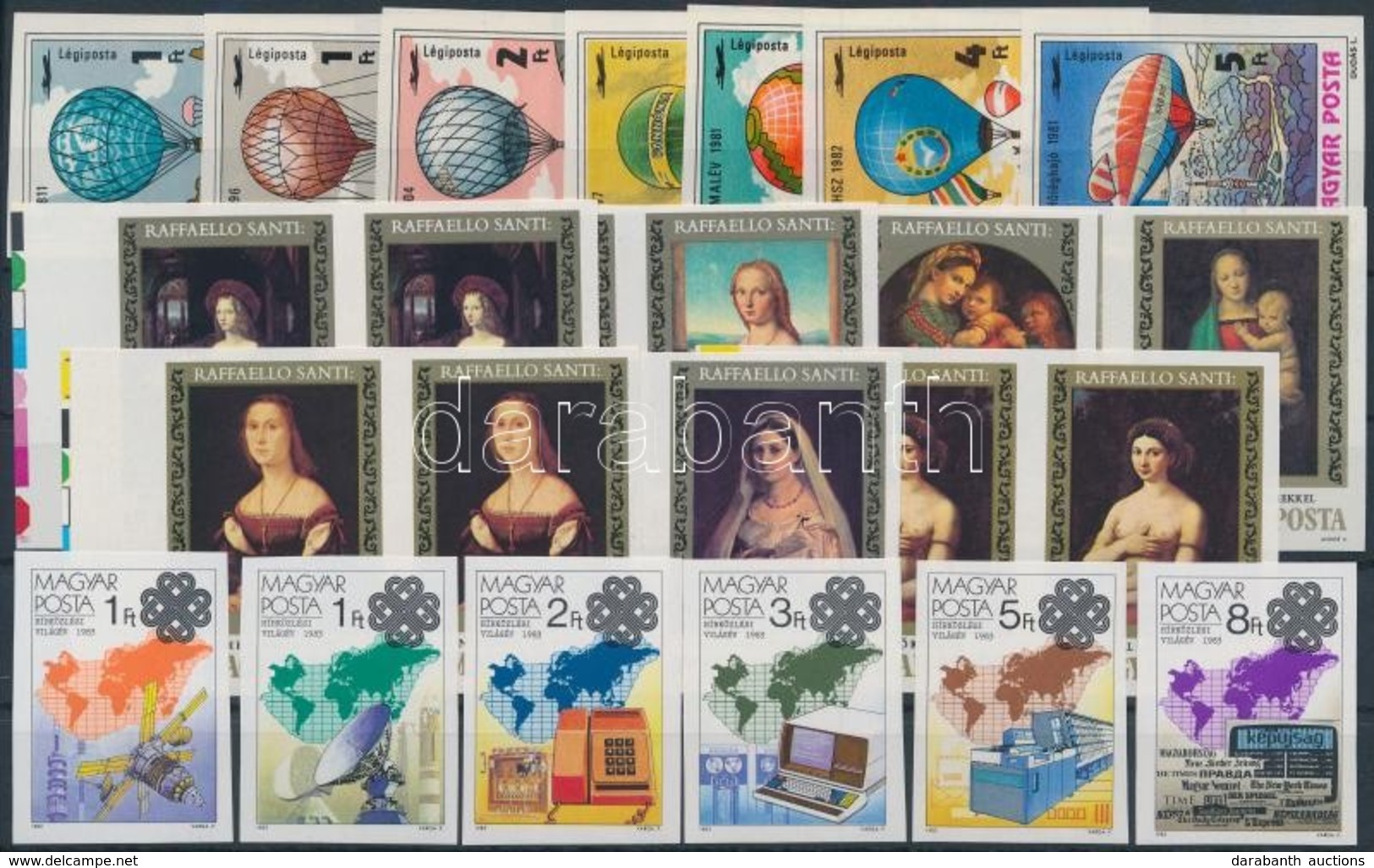 ** 1983 Ballonrepülés, Hírközlési Világév és Festmények Vágott Sorok, Utóbbi Párokban (17.000) / Imperforate Sets - Autres & Non Classés