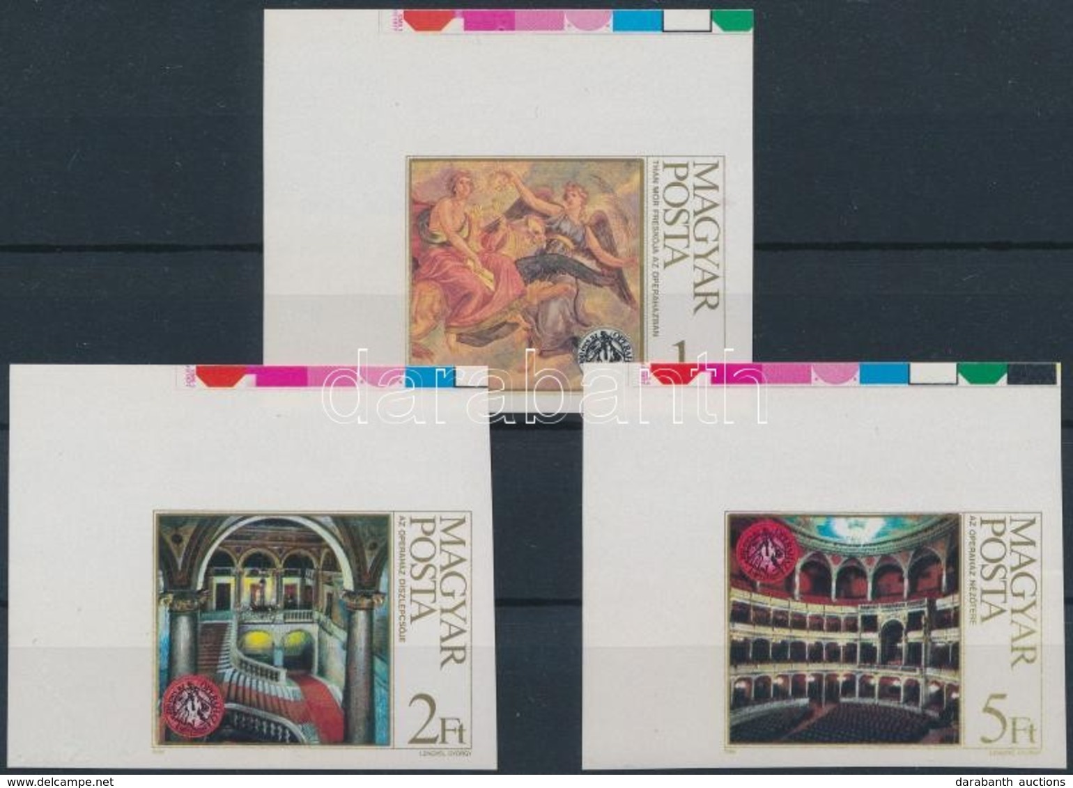 ** 1984 100 éves Az Operaház ívsarki Vágott Sor, ívszélen Nyomdai Jelzésekkel / Mi 3697-3699 Imperforate Corner Set - Autres & Non Classés