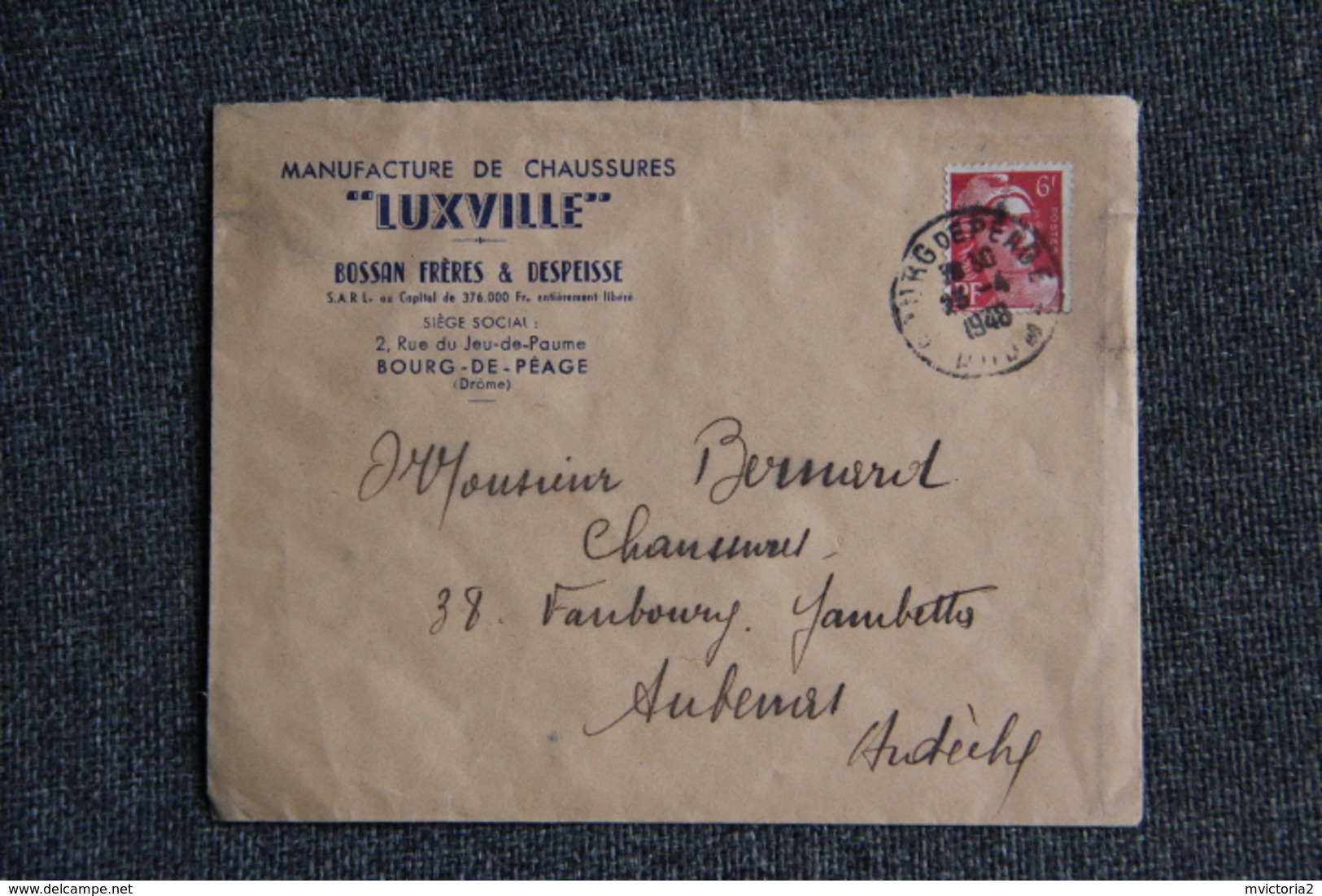 Timbre Sur Enveloppe Publicitaire - BOURG DE PEAGE, Manufacture De Chaussures " LUXVILLE" - 1900 – 1949