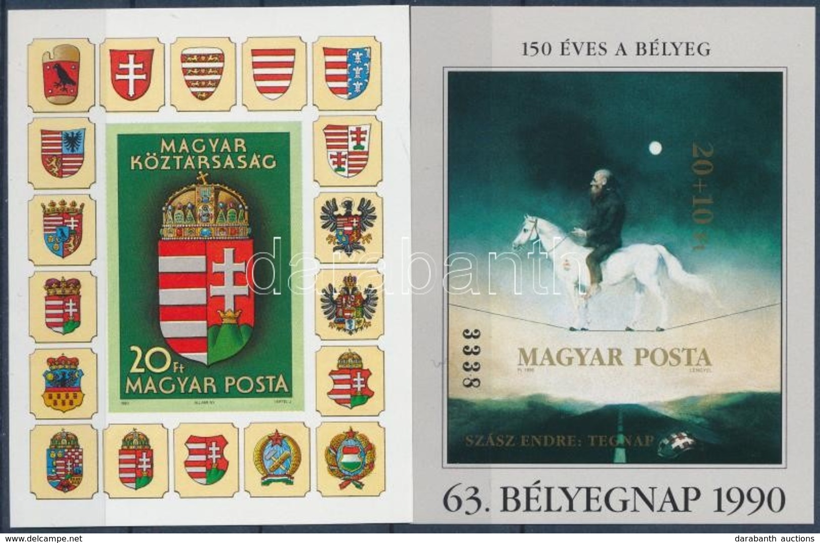 ** 1990 Magyar Köztársaság Címere és Bélyegnap Vágott Blokkok (12.500) / Mi 211-212 Imperforate Blocks - Autres & Non Classés