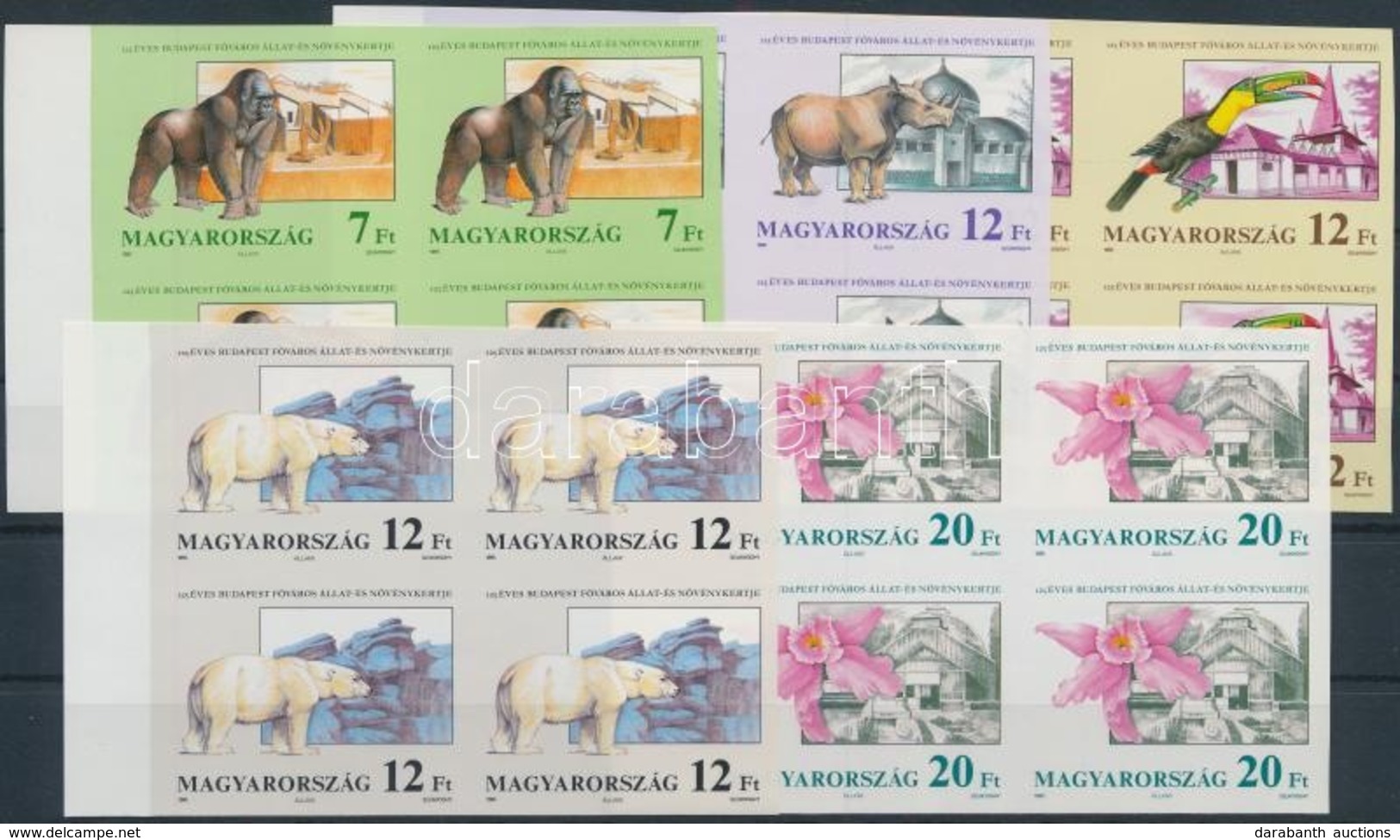 ** 1991 125 éves A Budapesti állatkert Vágott Sor ívszéli 4-es Tömbökben (28.000) / Mi 4136-4140 Imperforate Blocks Of 4 - Other & Unclassified