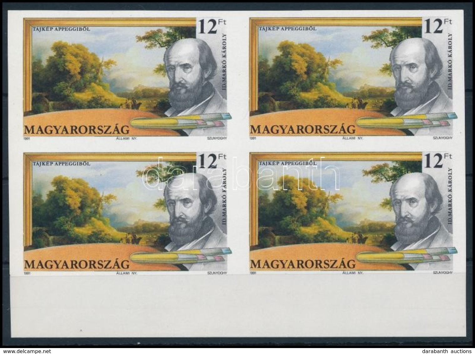 ** 1991 Markó Károly ívszéli Vágott Négyes Tömb (8.800) / Mi 4148 Imperforate Margin Block Of 4 - Autres & Non Classés