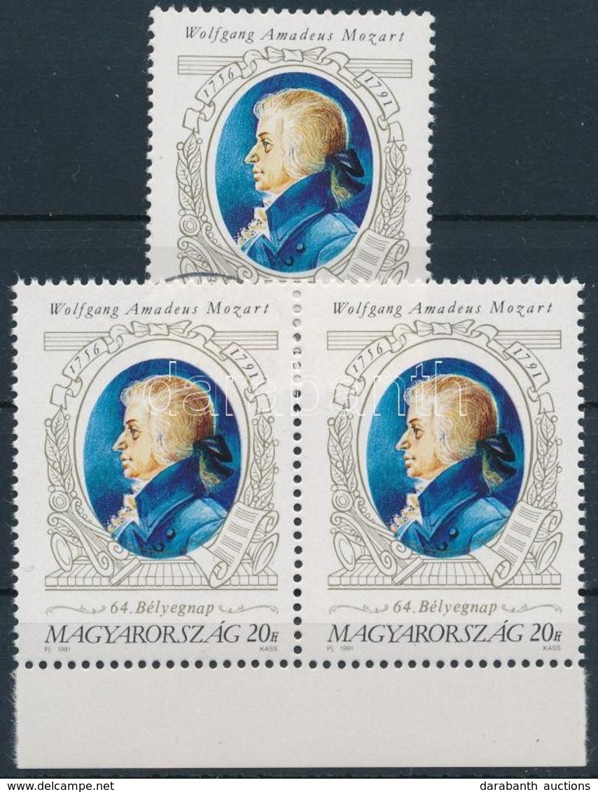 ** 1991 Mozart 20Ft ívszéli Pár A Középrész Eltolódásával + Támpéldány (60.000) / Mi 4159 Pair With Shifted Middle Part - Sonstige & Ohne Zuordnung