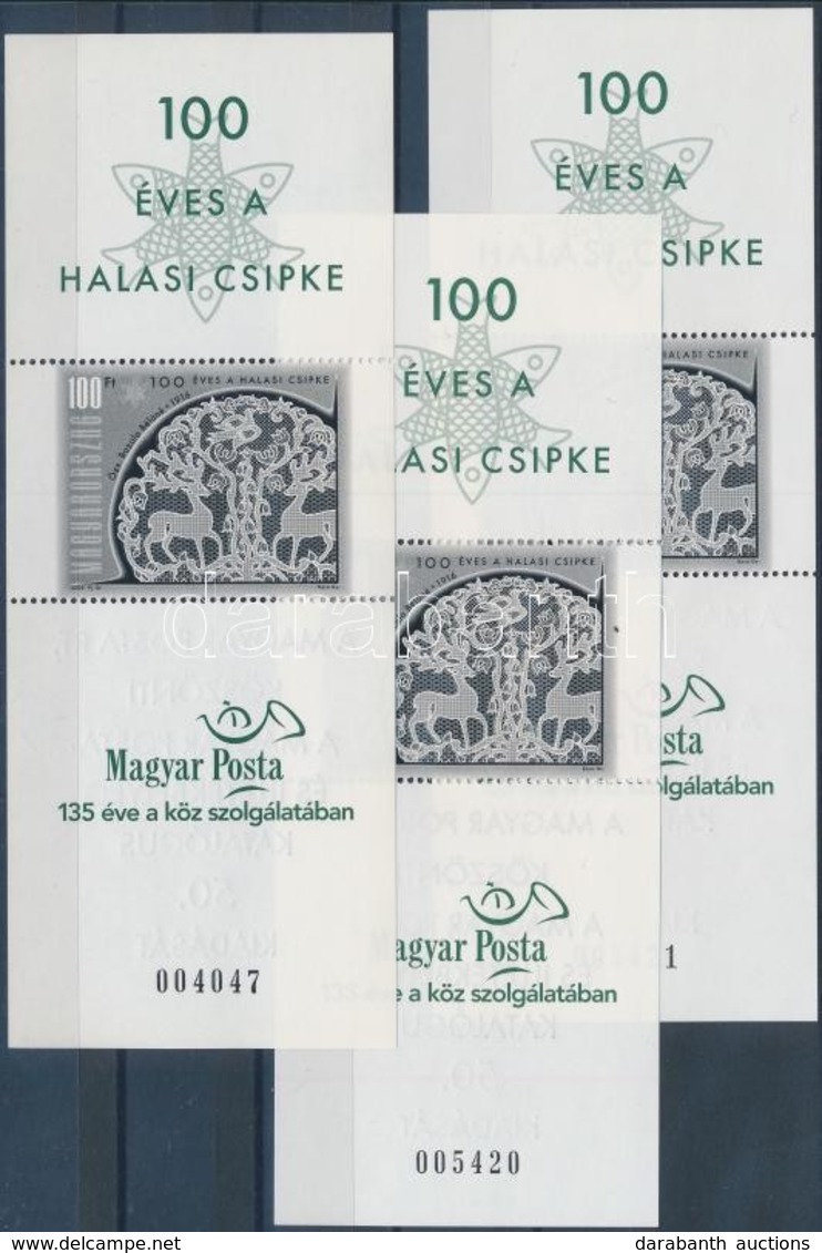 ** 2002 3 Db Halasi Csipke Feketenyomat Ajándék Blokk (36.000) / 3 X Mi 4724 Black Print, Souvenir Block - Sonstige & Ohne Zuordnung