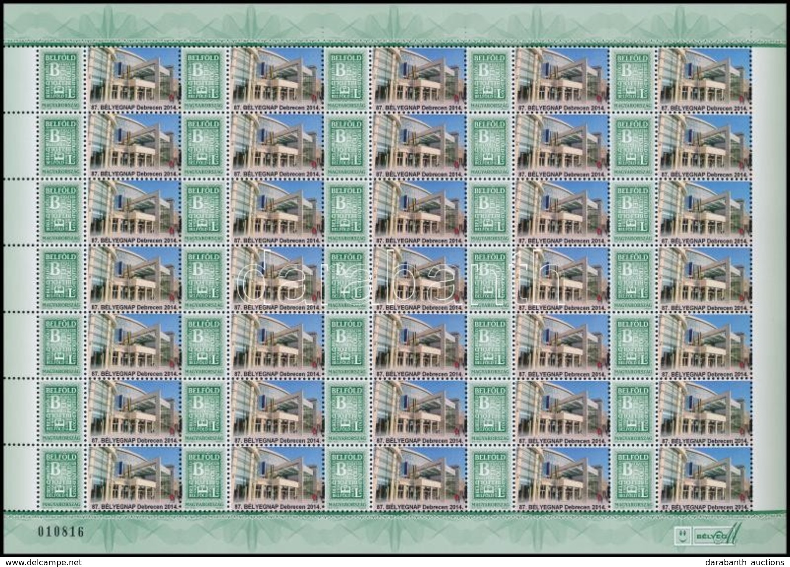 ** 2014 Belföldi Bélyeg Teljes ív Hivatalos Debreceni Kölcsey Központ Képével Megszemélyesítve, Ritka / Inland Stamp Com - Autres & Non Classés