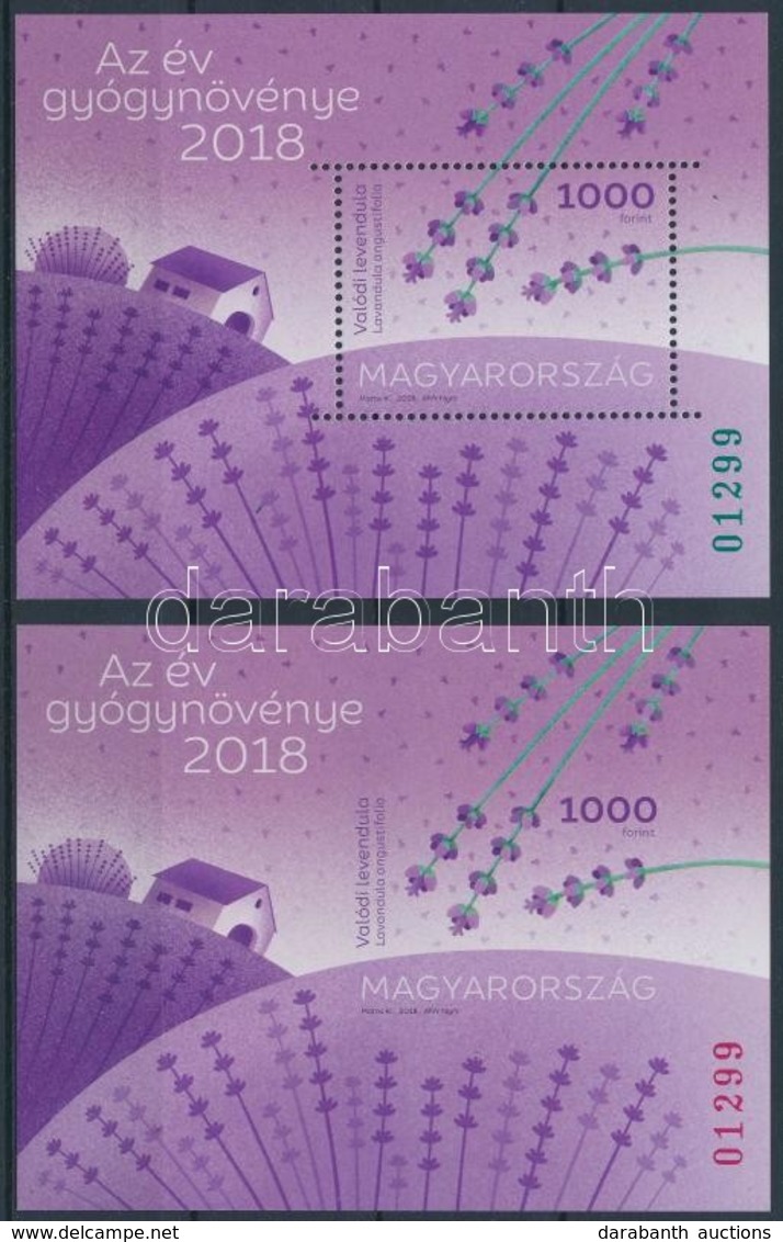 ** 2018 Levendula Fogazott és Vágott Blokk Azonos Sorszámmal / Lavender Imperforate And Perforate Block Pair With Same N - Autres & Non Classés