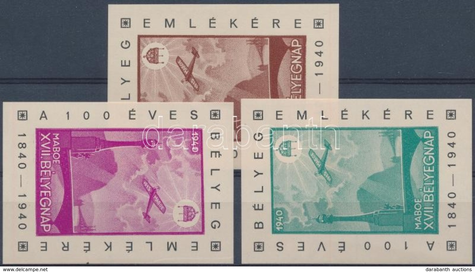 ** 1940 XVIII Bélyegnap 3 Klf Emlékív / Souvenir Sheets (betapadásnyomok / Gum Disturbances) - Sonstige & Ohne Zuordnung