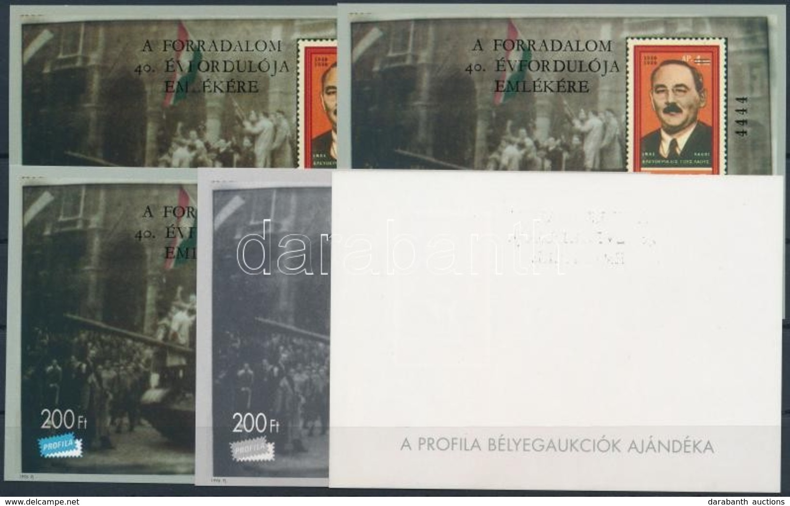 ** 1996/22 A Forradalom 40. évfordulója 5 Db-os Emlékív Garnitúra, Azonos Sorszámvégződéssel (65.000) / Souvenir Sheet C - Autres & Non Classés