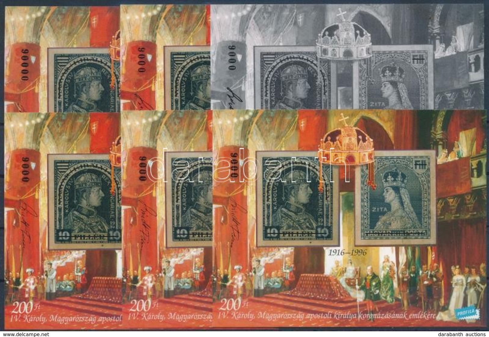 ** 1996/25 Koronázás Emlékív 6 Db-os Garnitúra Azonos Sorszámmal, A Tervező Aláírásával (60.000) / Souvenir Sheet Collec - Other & Unclassified