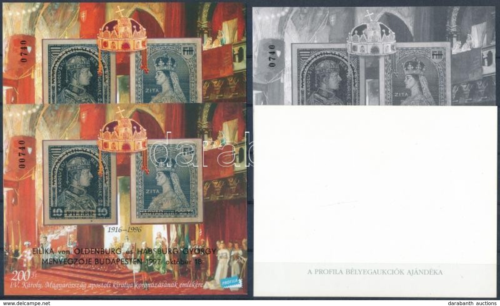 ** 1997/13 Habsburg Esküvő 4 Db-os Emlékív Garnitúra Azonos Sorszámmal (50.000) / Souvenir Sheet Collection With 4 Varie - Autres & Non Classés