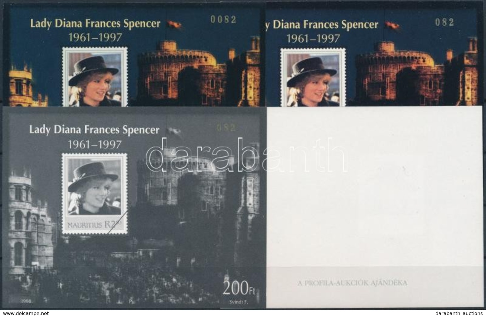 ** 1997/18 Lady Diana 4 Db-os Emlékív Garnitúra Azonos Sorszámmal (30.000) / Souvenir Sheet Collection With 4 Varieties - Autres & Non Classés