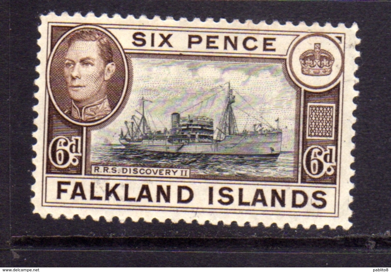 FALKLAND ISLANDS ISOLE 1938 R.R.S. DISCOVERY II KING GEORGE 6d  MNH - Falkland