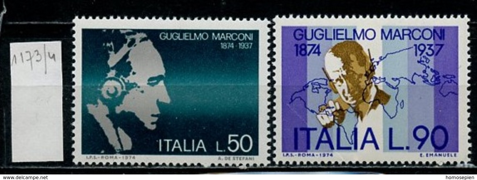 Italie - Italy - Italien 1974 Y&T N°1173 à 1174 - Michel N°1438 à 1439 *** - G Marconi - 1971-80: Neufs