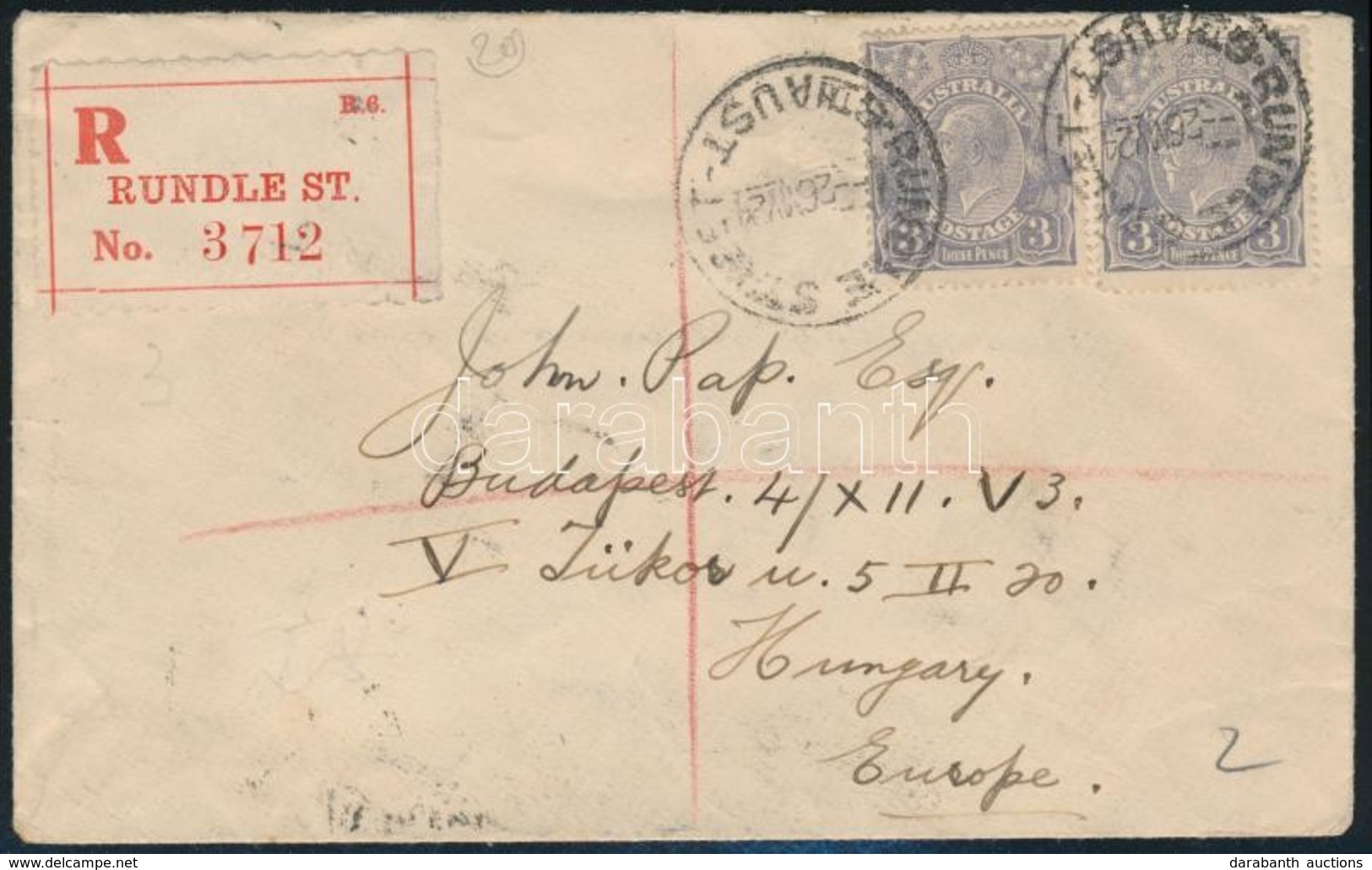1924 Ajánlott Levél Budapestre Hátoldalán Több átmenő Bélyegzés / Registered Cover To Hungary, More Transit Postmarks On - Sonstige & Ohne Zuordnung