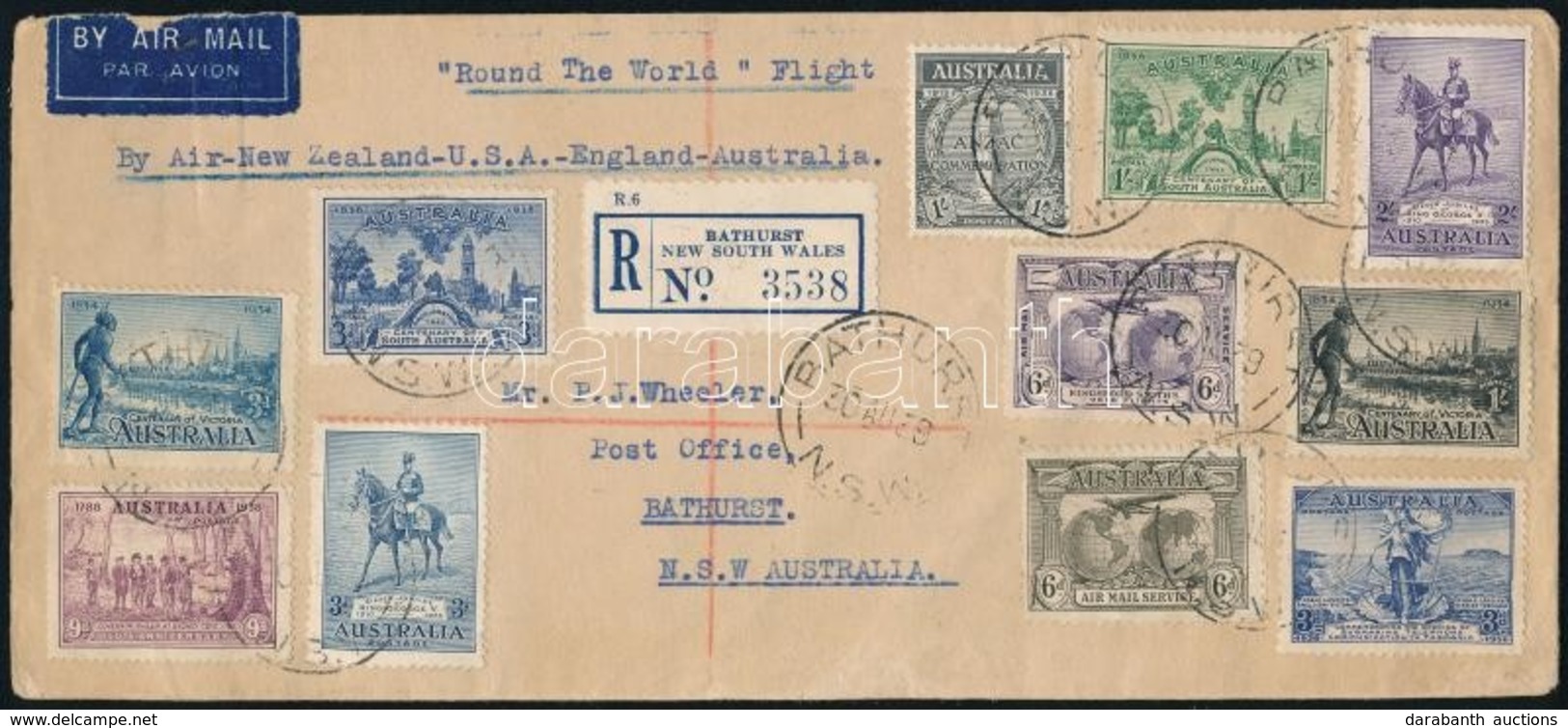 1939 Világ Körüli Repülés Légiposta Boríték Magas Katalógusértékű Bélyegekkel / Flight Around The World Airmail Cover Wi - Sonstige & Ohne Zuordnung