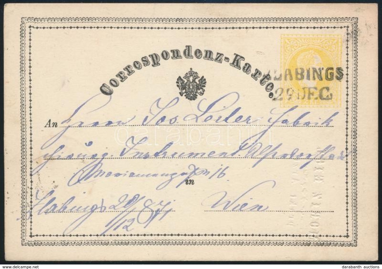 1871 Díjjegyes Levelezőlap / PS-card 'ZLABINGS' - Other & Unclassified