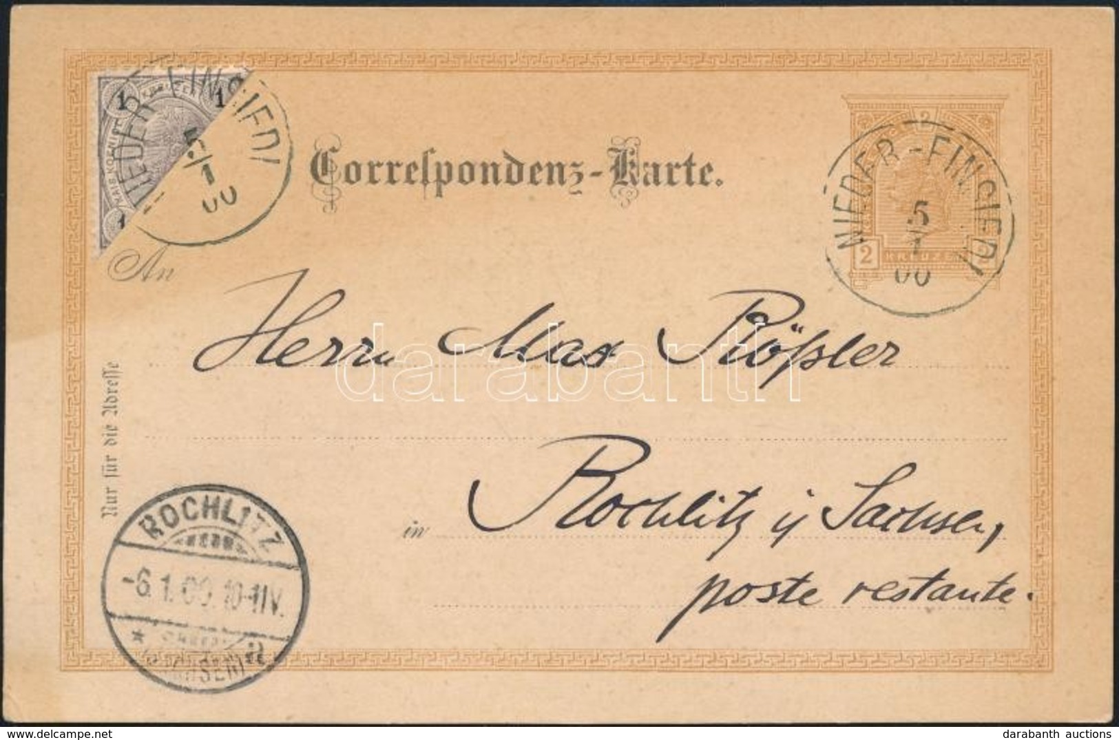 1900 Felezett 1kr Bélyeggel Kiegészített 2kr Díjjegyes Levelezőlap / 2kr PS-card With Bisected 1kr Additional Franking - Sonstige & Ohne Zuordnung