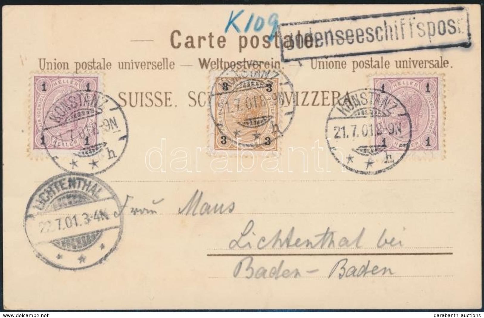 1901 Litho Képeslap Hajóbélyegzéssel / Postcard 'Bodenseeschiffspost' - Sonstige & Ohne Zuordnung