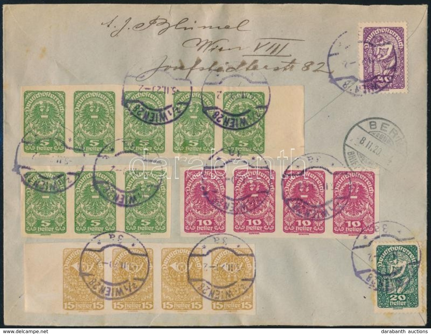 1920 Ajánlott Banklevél Svájcba 18 Bélyeges 4 Színű Bérmentesítéssel / Registered Cover To Switzerland Franked Wit 18 St - Sonstige & Ohne Zuordnung