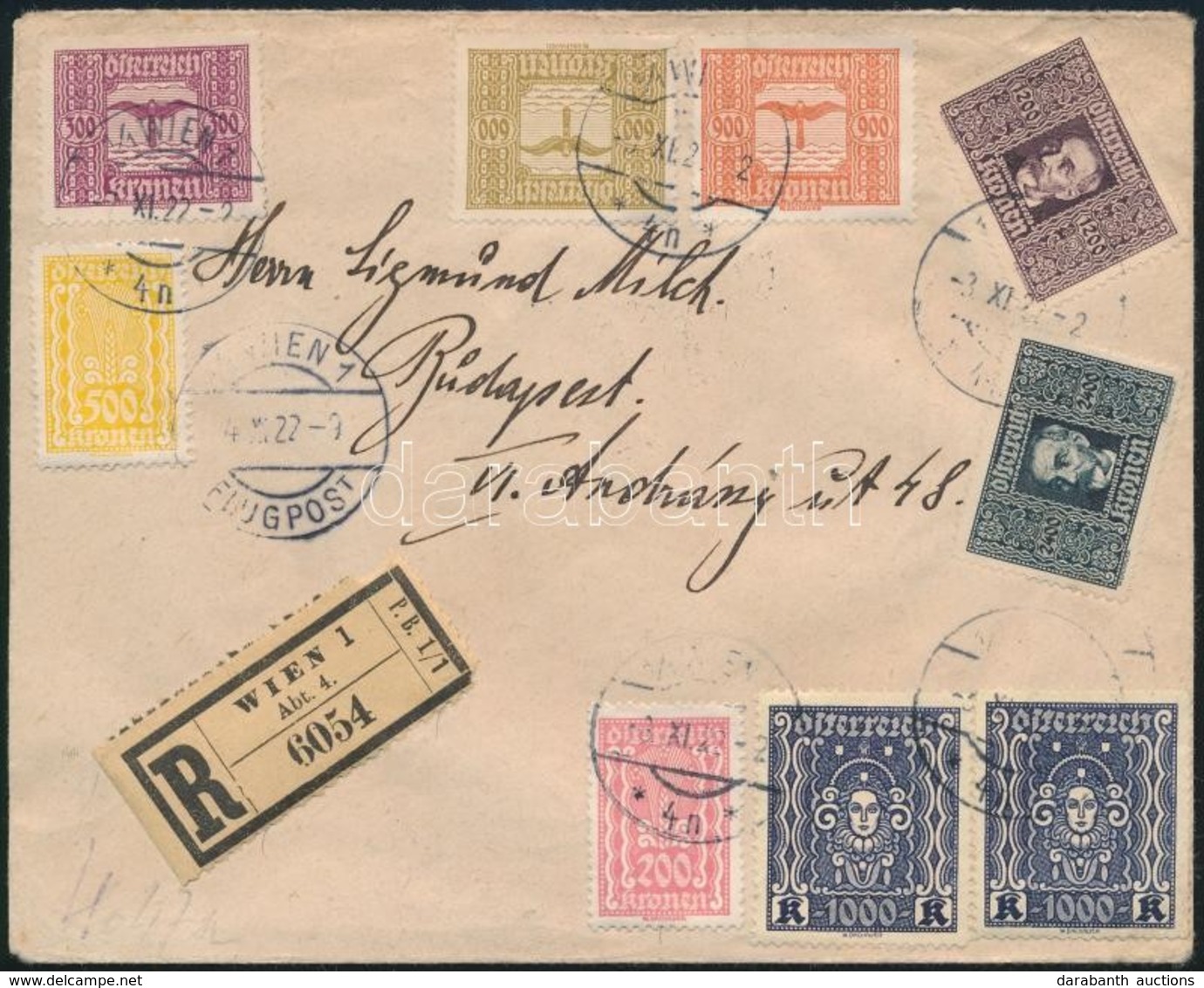 1922 Dekoratív Ajánlott Légi Levél Budapestre / Registered Airmail Cover To Budapest - Autres & Non Classés