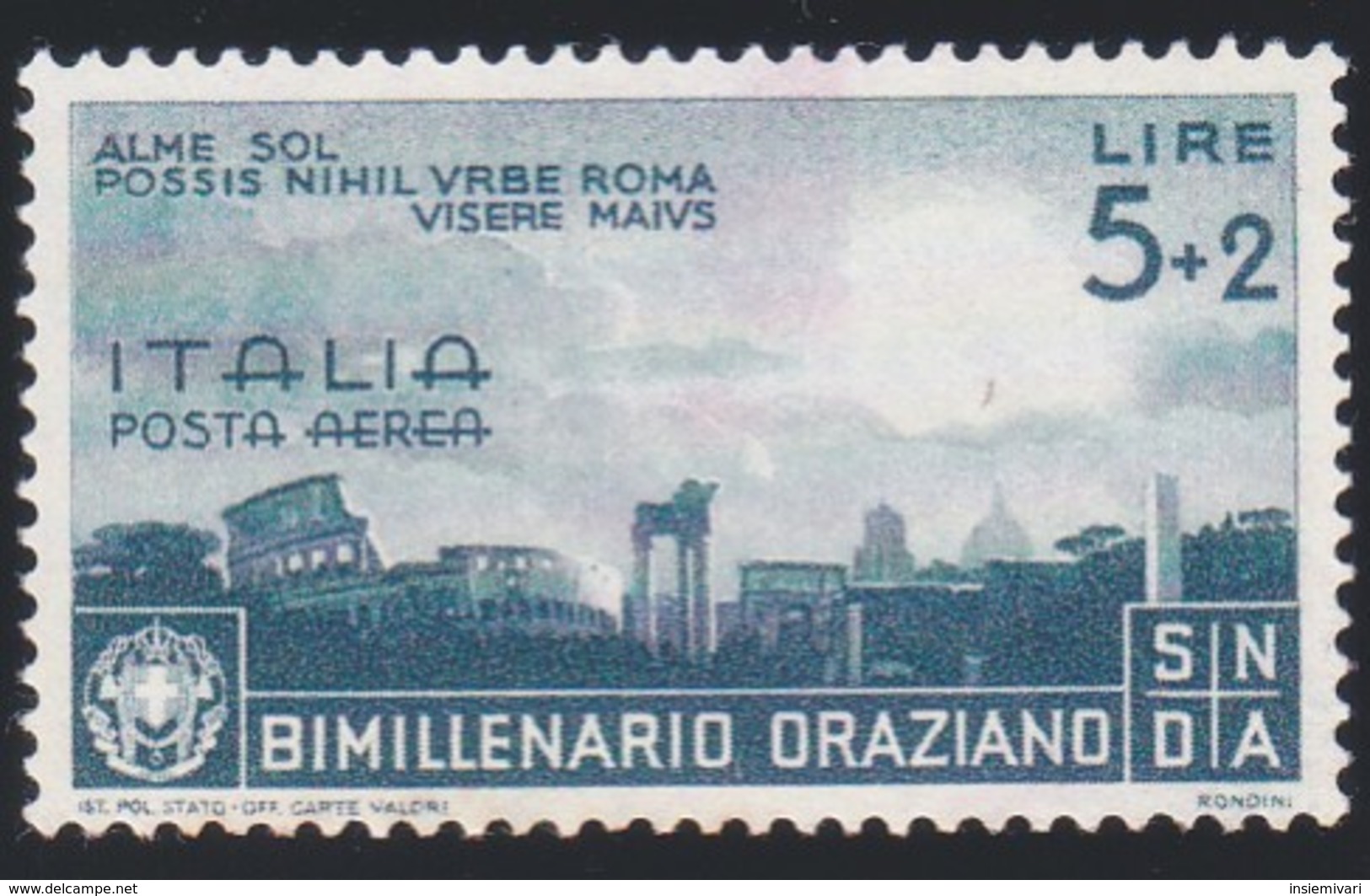 *FRANCOBOLLI Italia Regno 1936 Orazio 5 L + 2 L Posta Aerea - Non Usato Senza Colla.macchia.A - Nuovi